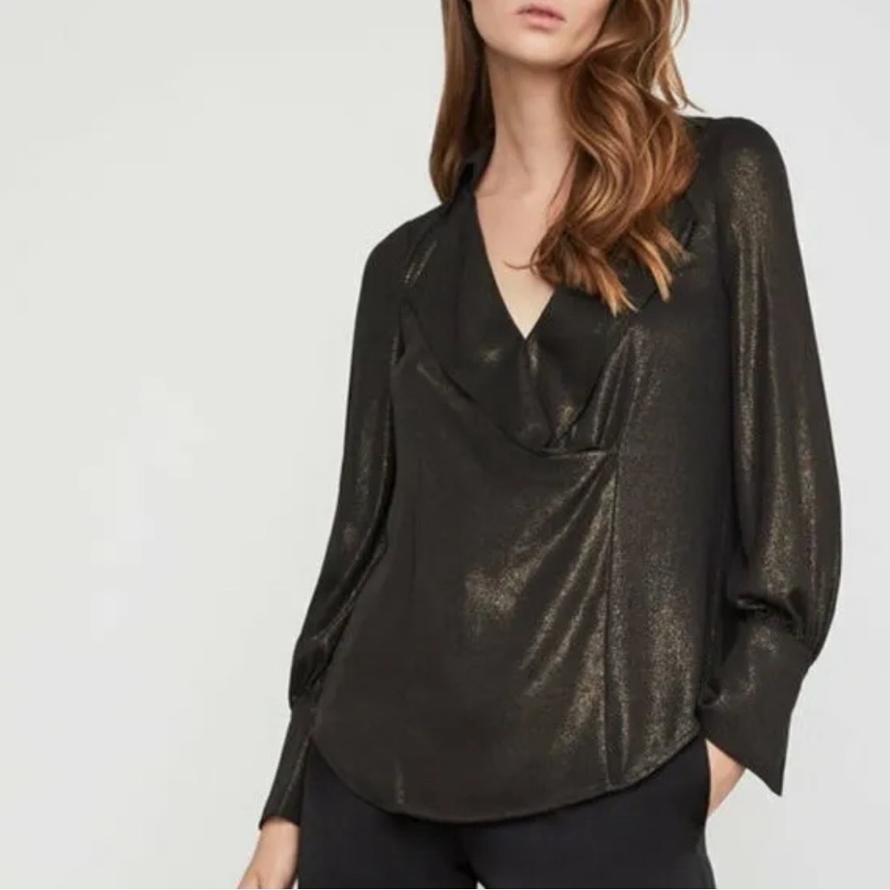 BCBG Maxazria Metallic Drape Front Top